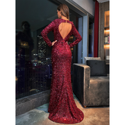 Burgundy Sequin Mermaid Prom Dress