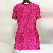 Rose Pink Jacquard Beaded Party Dress With Coat