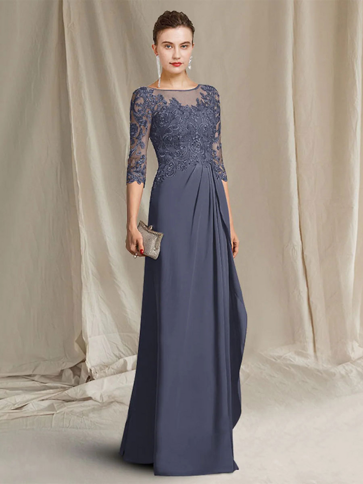 Slate Gray Applique Beaded Long Sleeves Bridesmaid Dress