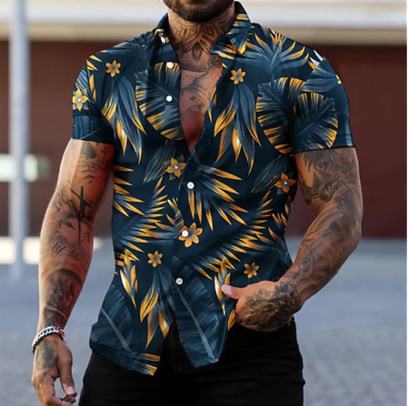 Leave Graphic Printed Button Down Short Sleeves Shirt