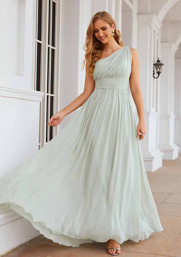 White Smoke Oblique Shoulder Sleeveless Bridesmaid Dress