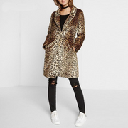 Faux Fur Leopard Printed Midi Coat