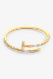 Gold 4mm Iced Nail Bangle Bracelet