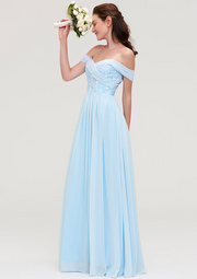 Pale Turquoise Appliqued Off-Shoulder Bridesmaid Dress