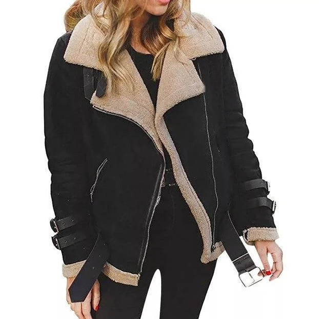 Faux Fur Suede Aviator Jacket