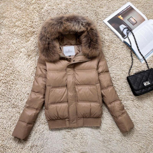 Fur Hooded Buttoned Front Puffer Coat