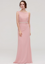 Peach Puff Sleeveless Beaded Maxi Bridesmaid Dress