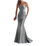 Grey Satin Strapless Mermaid Bridesmaid Dress