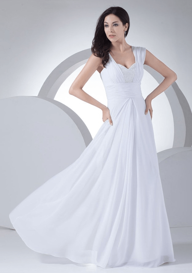 A-Line White Sleeveless Maxi Bridesmaid Dress