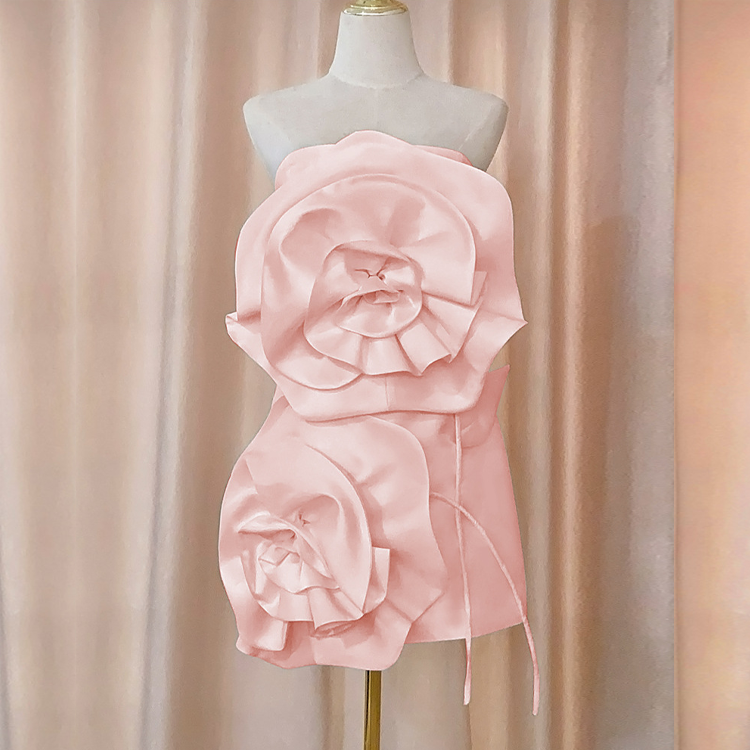 3D Flower Strapless Mini Dress