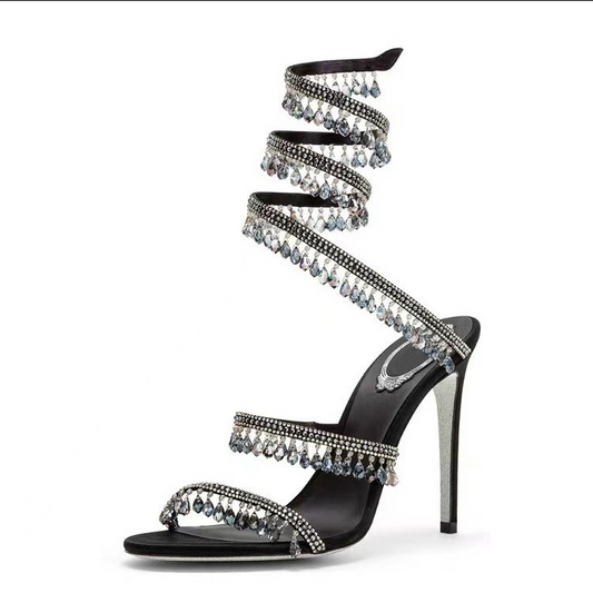 Open Toe Rhinestones Lace Up Prom Shoes