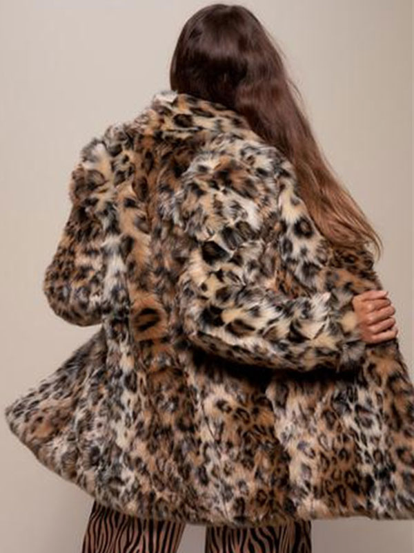 Leopard Print Faux Fur Winter Coat