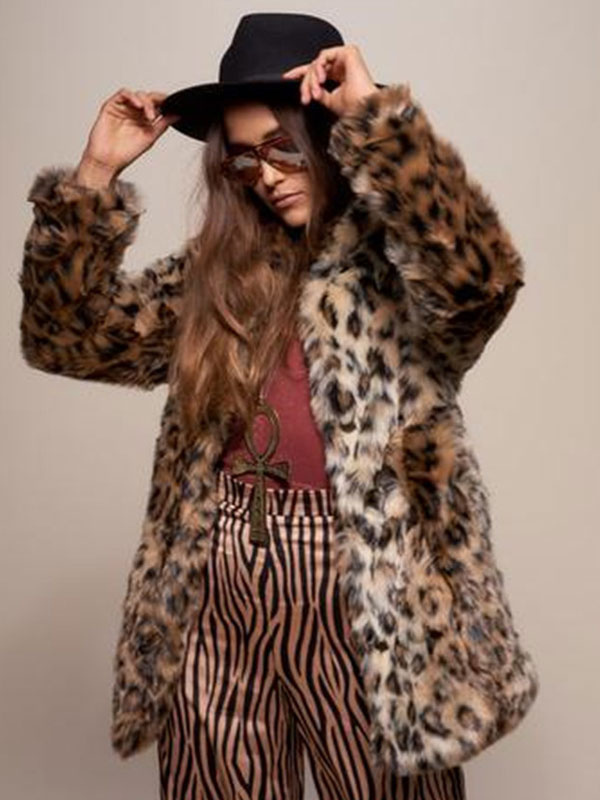 Leopard Print Faux Fur Winter Coat