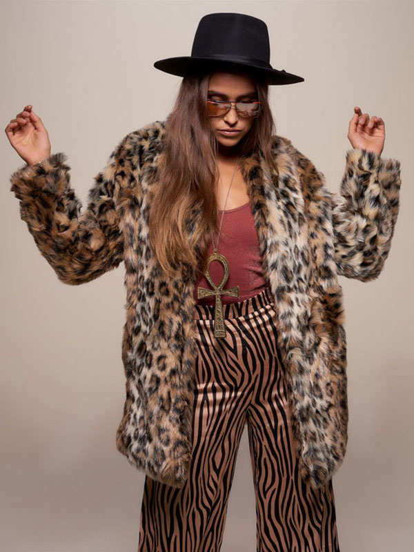 Leopard Print Faux Fur Winter Coat