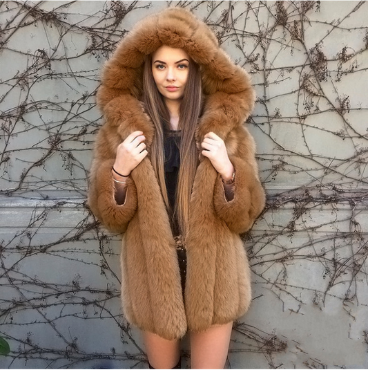 Women's Long Sleeve Hooded Faux Fur Winter Coat