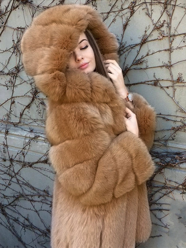 Women's Long Sleeve Hooded Faux Fur Winter Coat