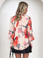 Women Turndown Collar Casual Long Sleeves Floral Shirt