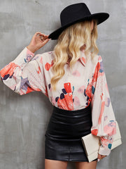 Loose Blouse Printed Button Up Long Sleeves Casual Top