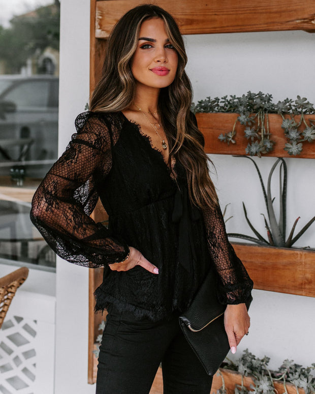 Women Lace V-Neck Long Sleeves Blouse Top