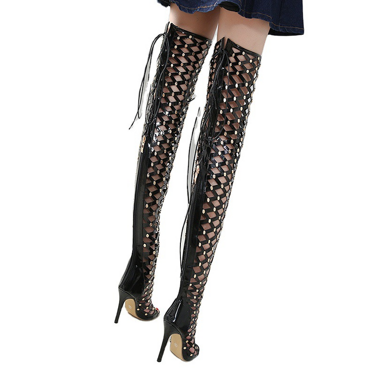 Black Peep Toe Over The Knee Boots