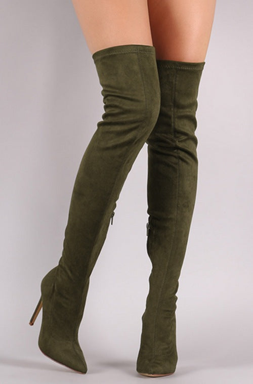 Over The Knee Pointed Toe Suede Thigh High Boots