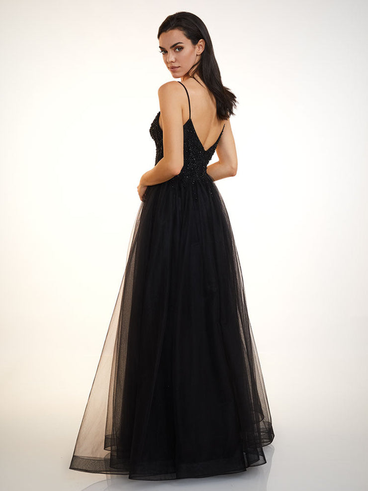 Black Sweetheart Neck A-Line Beadings Pleated Prom Dress