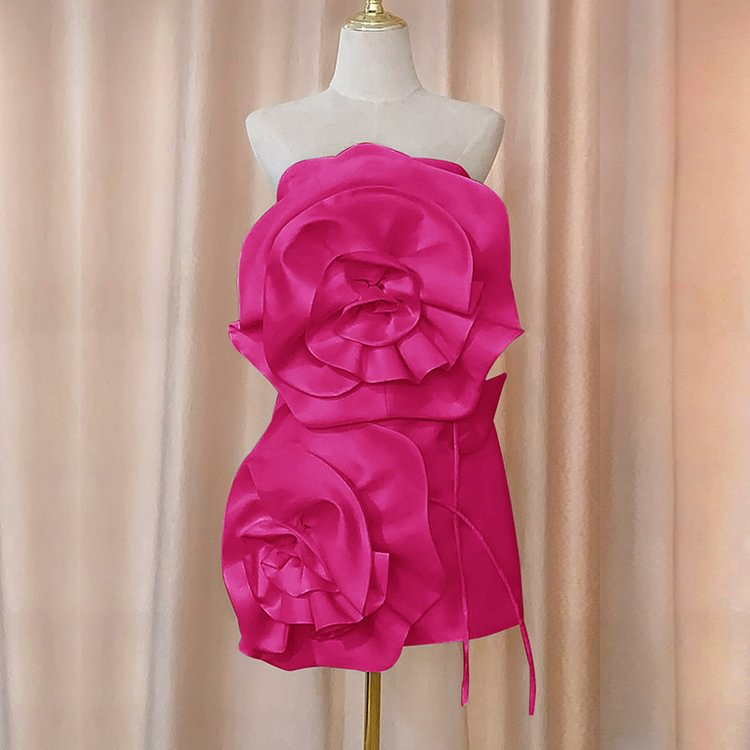 3D Flower Strapless Mini Dress