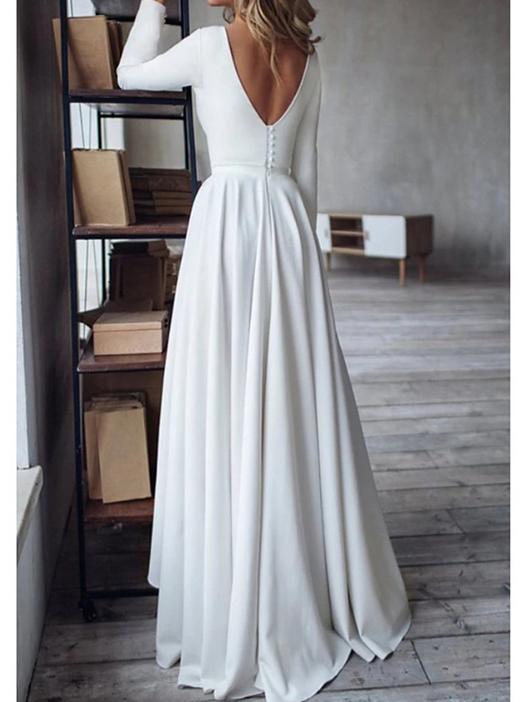 A-Line Scoop Neck Long Sleeves Wedding Dress