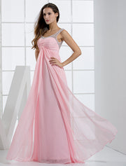 Pink Chiffon Rhinestone Pleated Backless Bridesmaid Dress