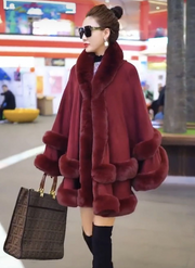 Women's Oversized Poncho Faux Fur Cape Coat