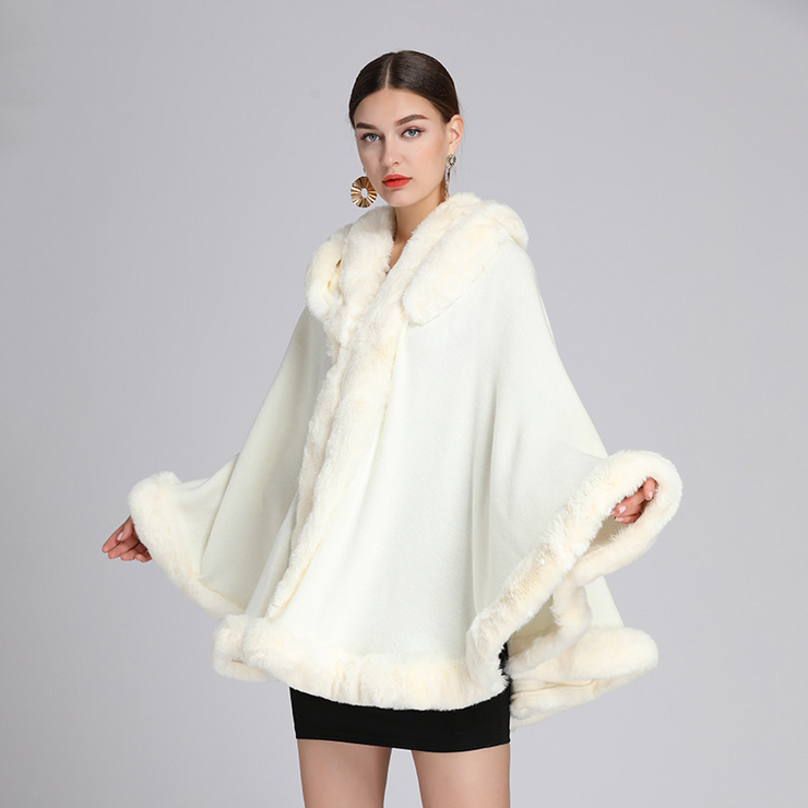 Cloak Cape Faux Fur Hooded Poncho Coat Prettyunik