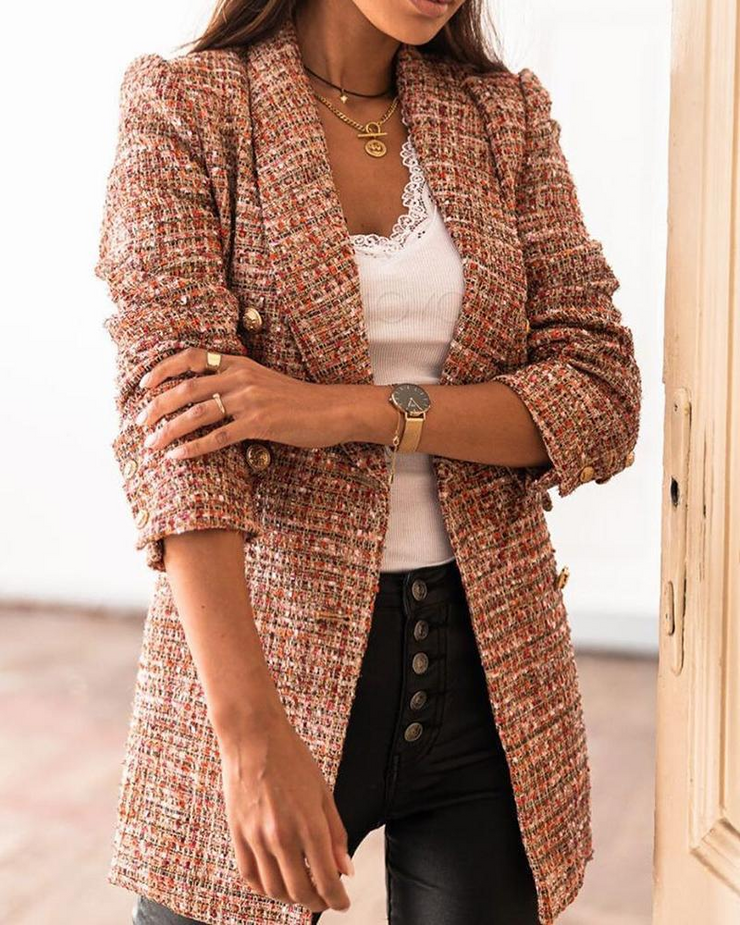 Classic Tweed Long Sleeve Blazer Coat