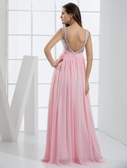 Pink Chiffon Rhinestone Pleated Backless Bridesmaid Dress