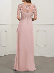 Pink Lace V-Neck Short Sleeves A-Line Bridesmaid Dress