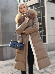 Women's Stand Collar Faux Fur Puffer Coat