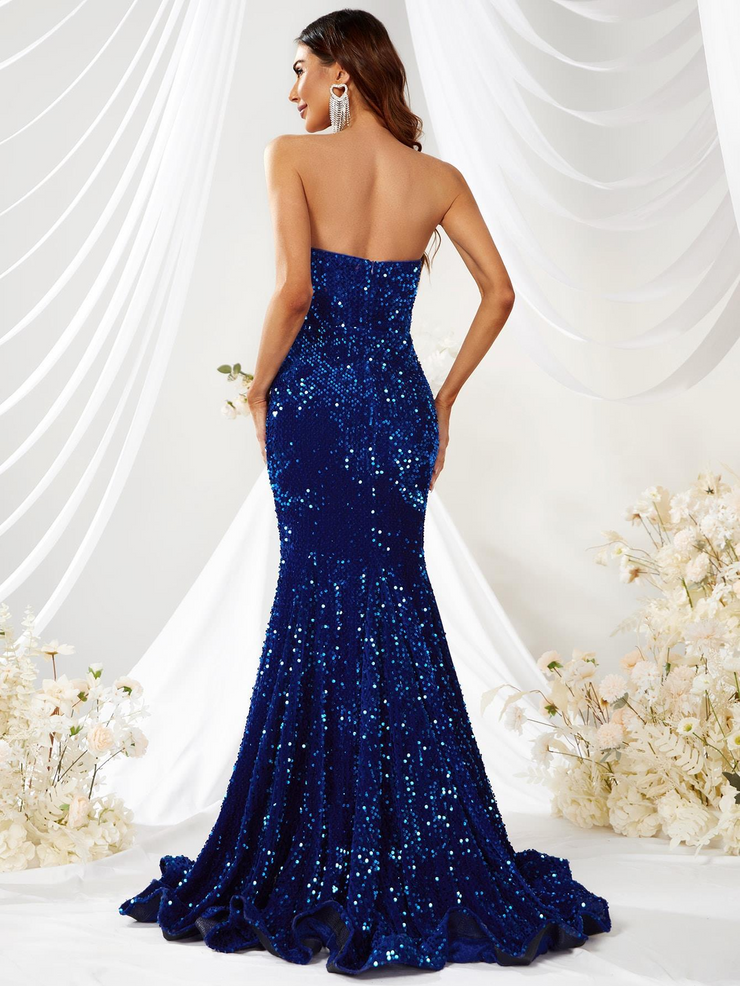 Sequin Strapless Long Mermaid Prom Dress