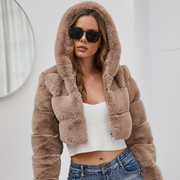 Faux Fur Hooded Zipper Coat