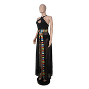 Black High Slit Tribal Print Beach Cover Up