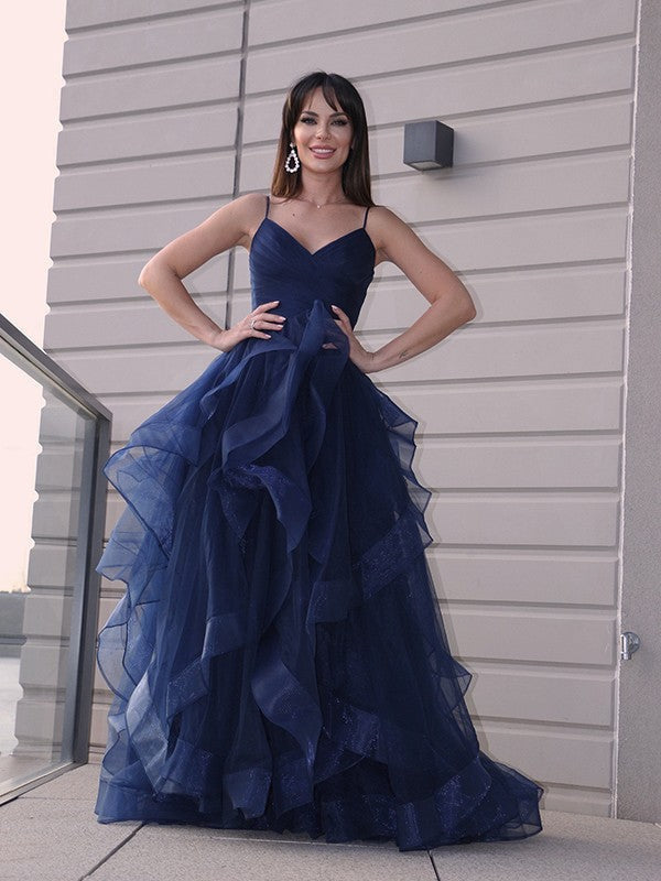 Dark Blue Princess Tulle Sleeveless Prom Dress