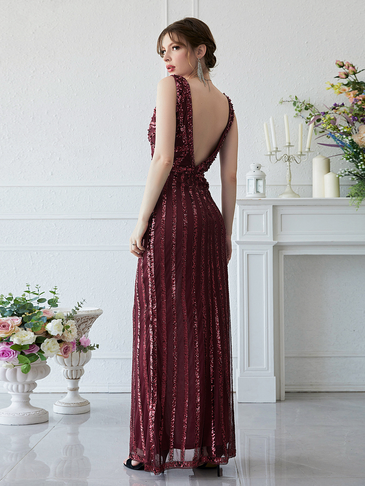 Deep V Neck Sleeveless Long Evening Dress