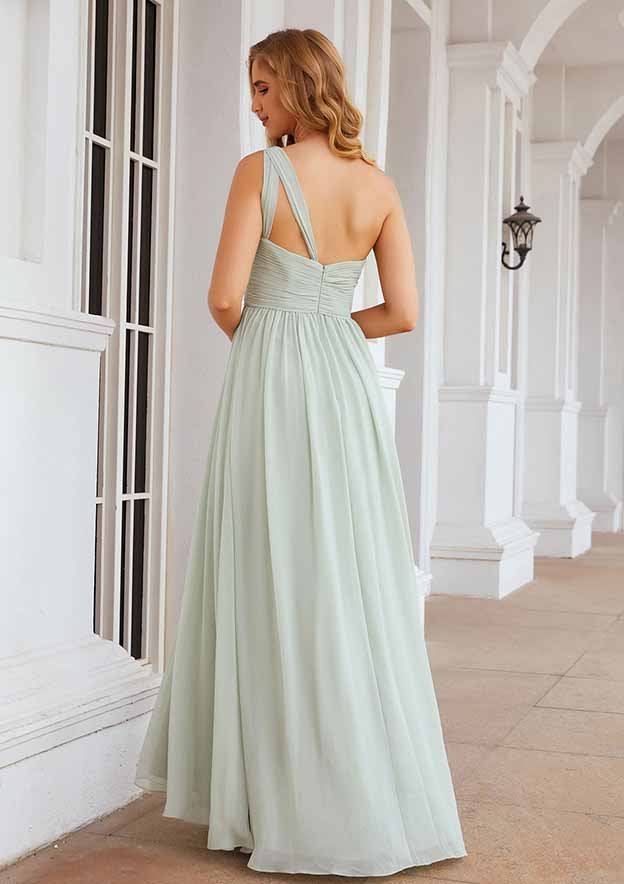 White Smoke Oblique Shoulder Sleeveless Bridesmaid Dress