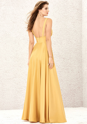 Gold V Neck Sleeveless Slit Maxi Bridesmaid Dress