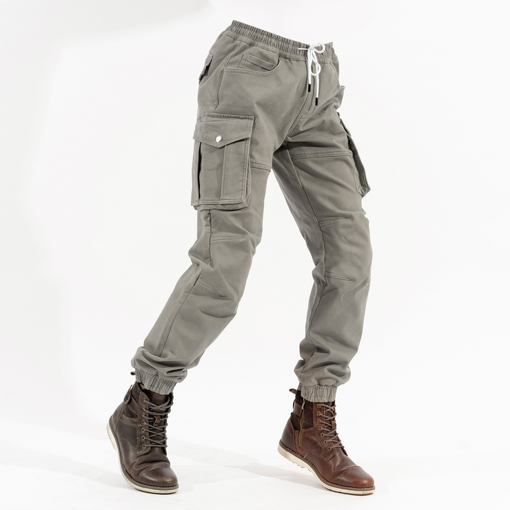 Gray Elastic Waist Riding Motorcycle Jeans