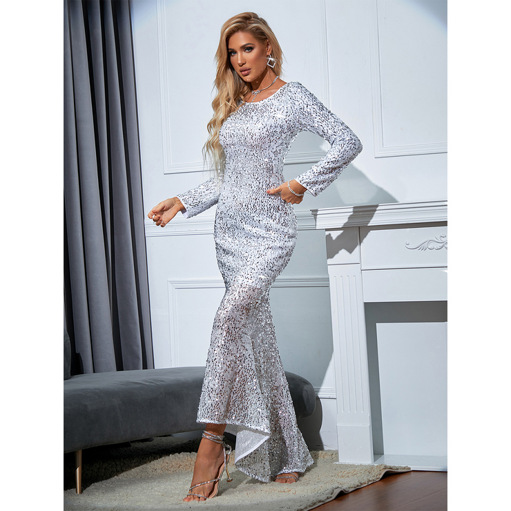 White Full Sleeves Mermaid Prom Dress