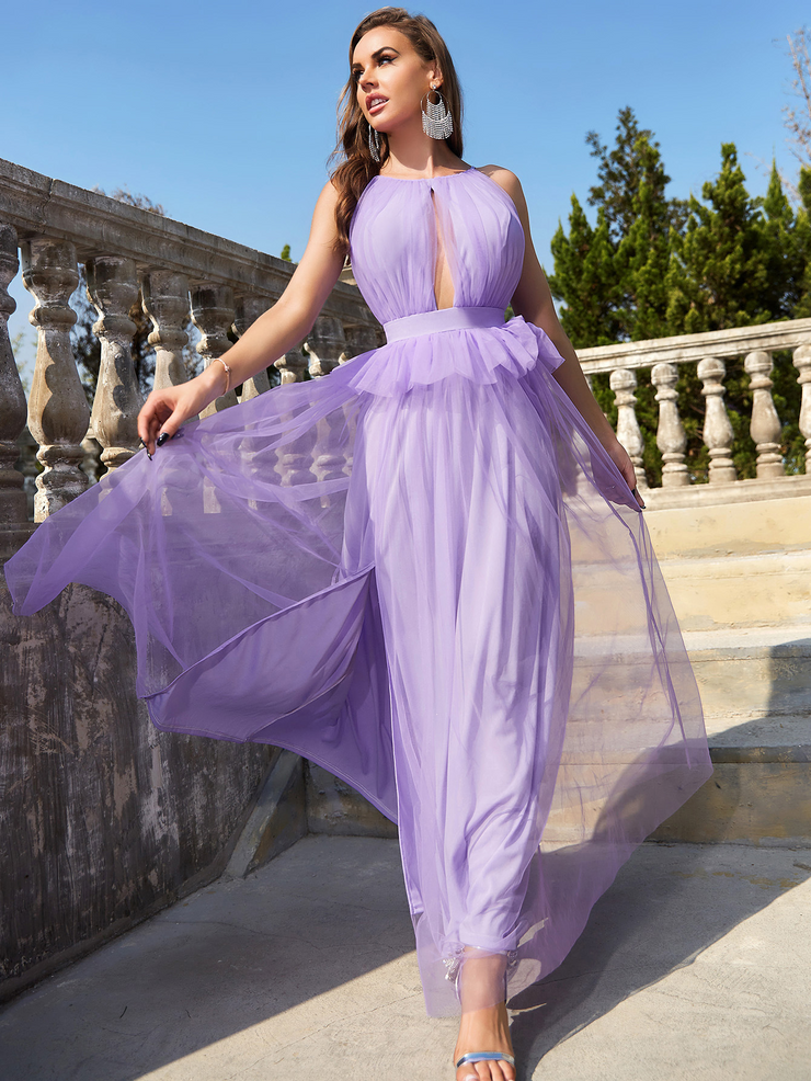 Mesh Sleeveless Long Slit Prom Dress