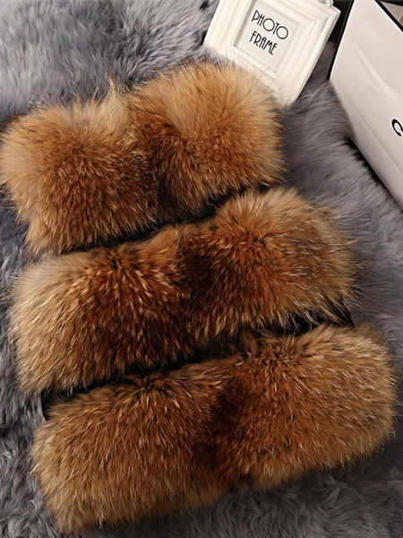 Women Camel Sleeveless Faux Fur Vest