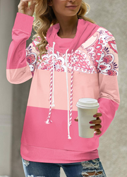 Pink Patchwork Tribal Print Long Sleeve Hoodie