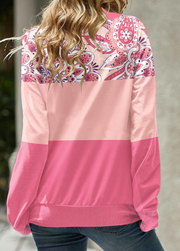 Pink Patchwork Tribal Print Long Sleeve Hoodie