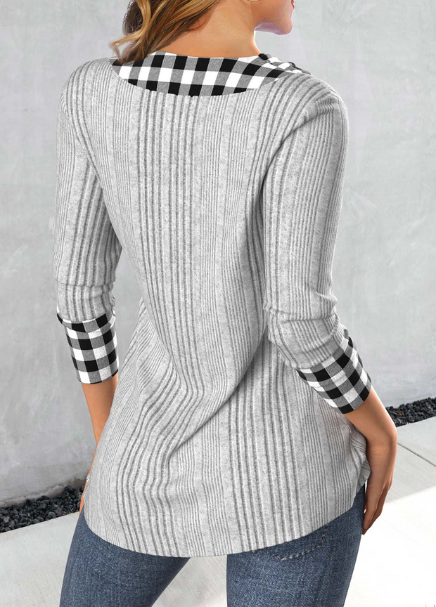 Patchwork Plaid Long Sleeve Sweatshirt