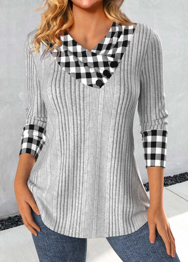 Patchwork Plaid Long Sleeve Sweatshirt